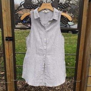 Rag Poets gray striped 💯% cotton button front sleeveless shirt size S